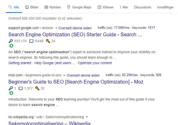 Sjekk SERPs (Search engine result page)